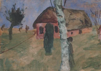 Rotes Haus mit Birke